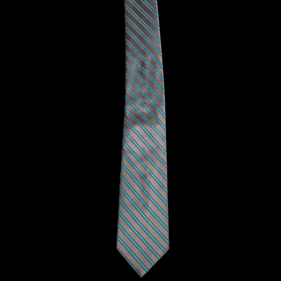 Express Design Studio Gray Aqua Blue Striped Silk Blend Tie NWT Men’s Necktie - Picture 3 of 6